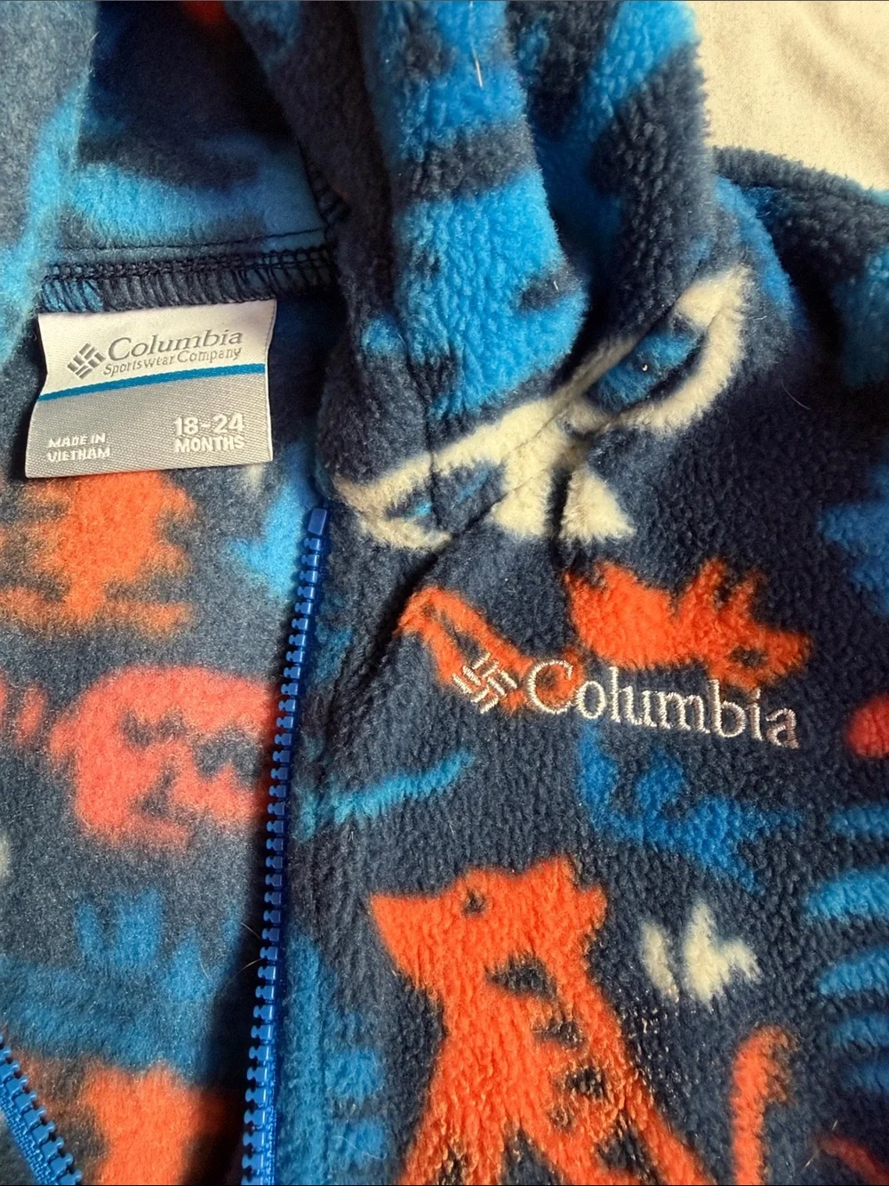 Columbia Blue and Orange Fleece Hooded Footed One-Piece